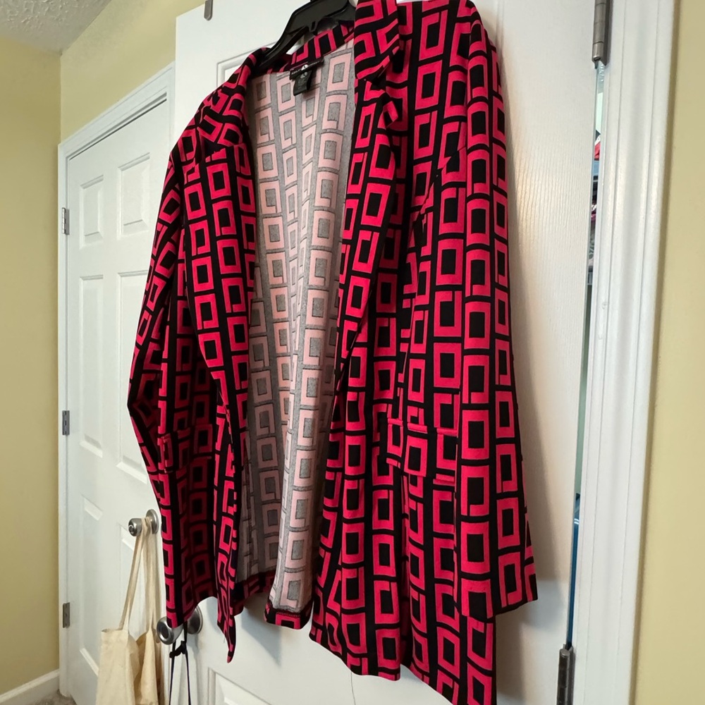 Ashley Stewart Pink and Black Patterned Blazer